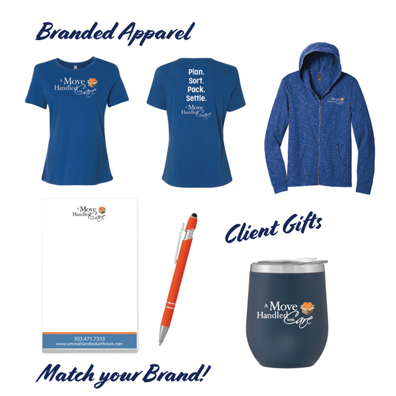 Branded Apparel and branded pens and branded notebooks make client gifts matching your brand