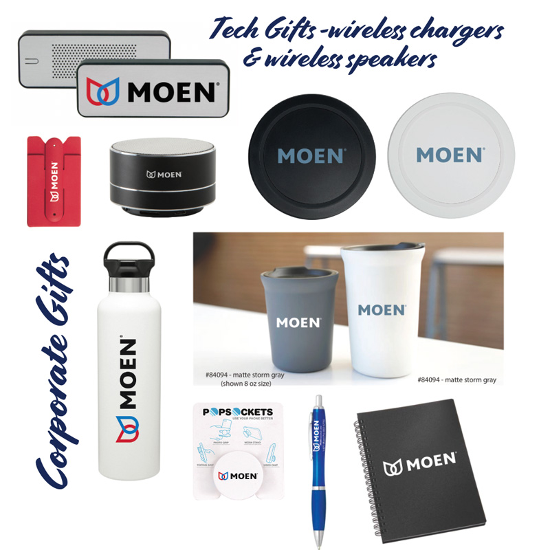 printed technical gifts, wireless chargers & wireless speakers, make great branded corporate gifts