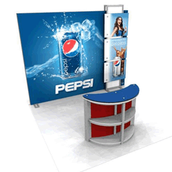 backlit display booth with counter